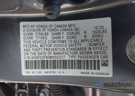 2021 Honda Civic Sport from USA, damaged, VIN 2HGFC2F80MH503217